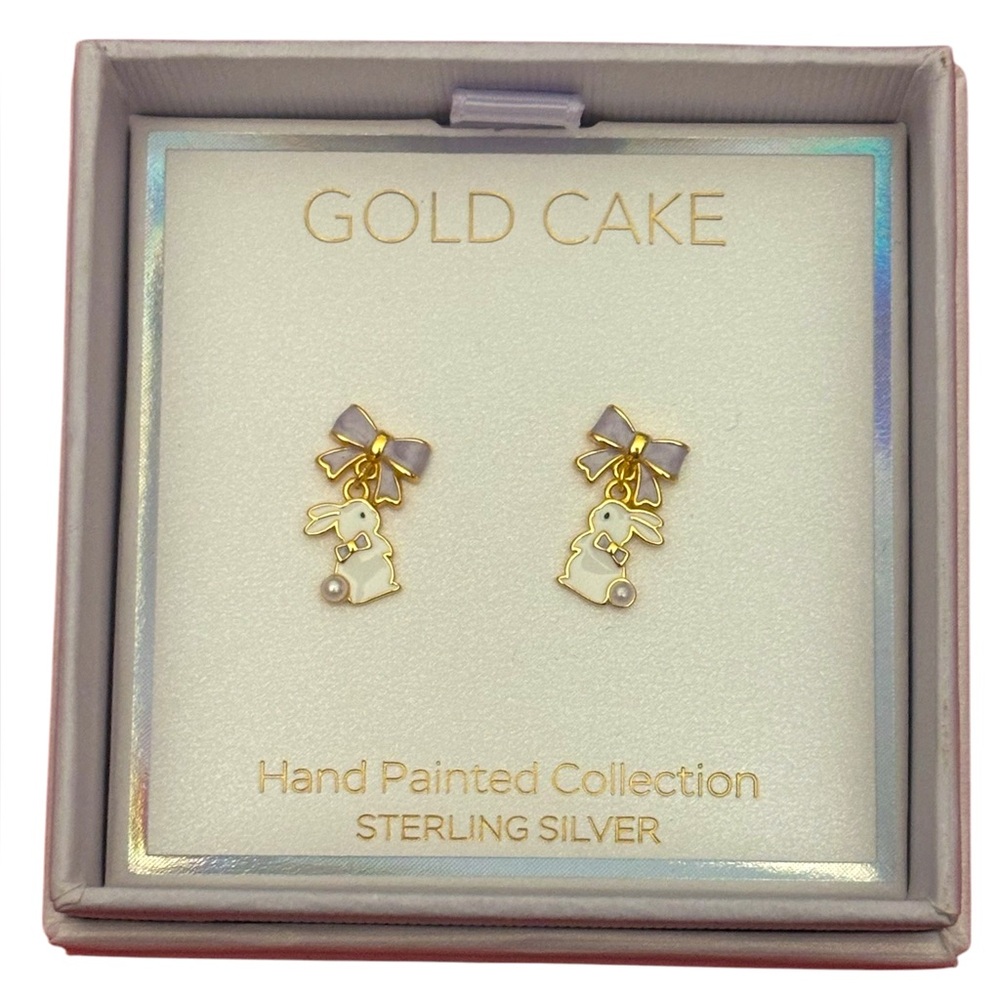 Gold Cake Sterling Silver Bunny Earrings